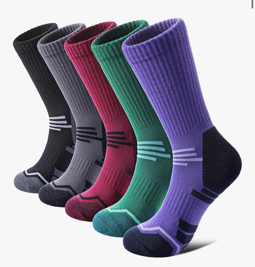 5 Pairs FNOVCO Women's Hiking Walking Running Crew Socks Thick Size L